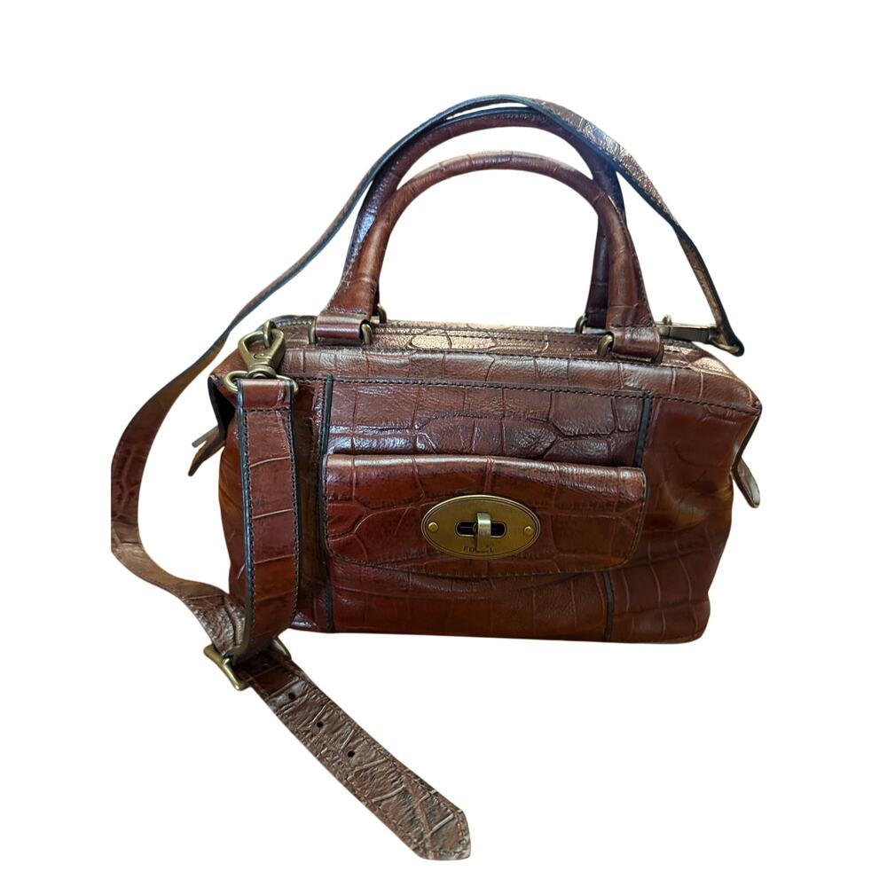 Vintage Fossil Reissue Frame Doctor bag croc embossed leather stylish classy